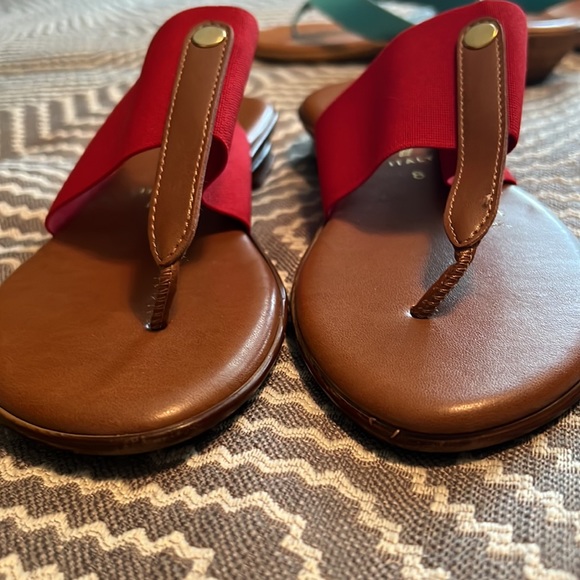 Beautiful red strap sandals by Italian Shoemaker. 1/2" heel. Great shape! - Picture 6 of 7
